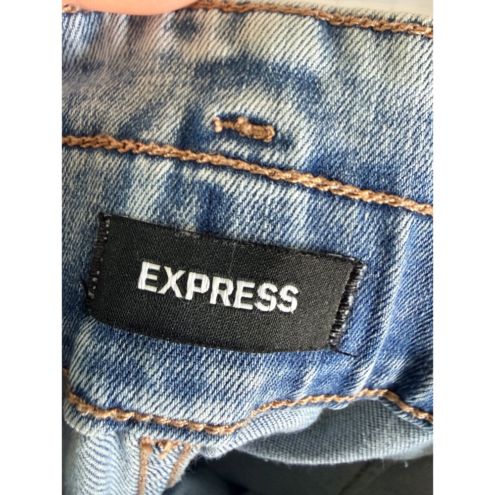 Express Womens Light Wash Denim Paperbag Midi Super High Rise Shorts Size 0 - Picture 4 of 4